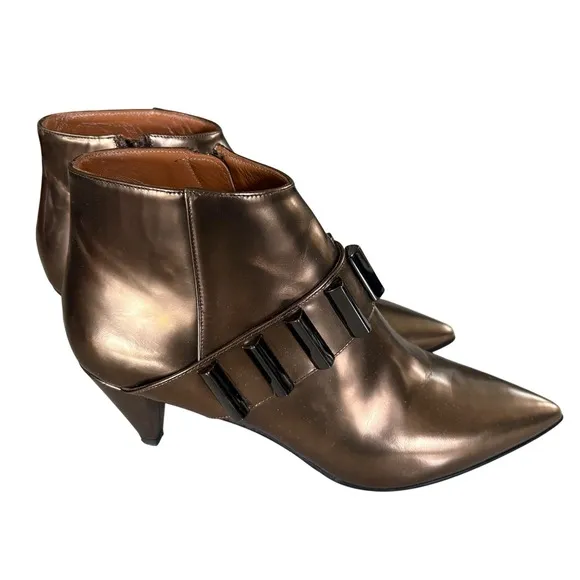 $495 Aquatalia Aubree Calf Rose Gold Leather Ankle Boots Bronze Metallic 7M EUC