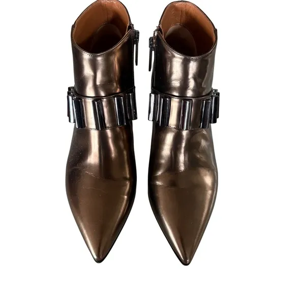 $495 Aquatalia Aubree Calf Rose Gold Leather Ankle Boots Bronze Metallic 7M EUC