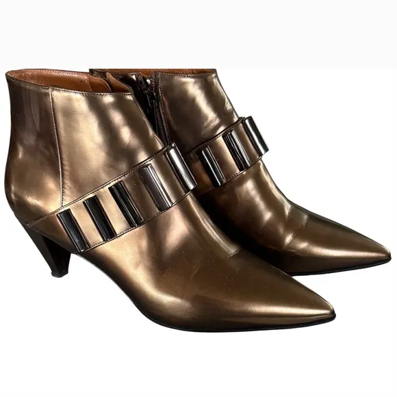 $495 Aquatalia Aubree Calf Rose Gold Leather Ankle Boots Bronze Metallic 7M EUC