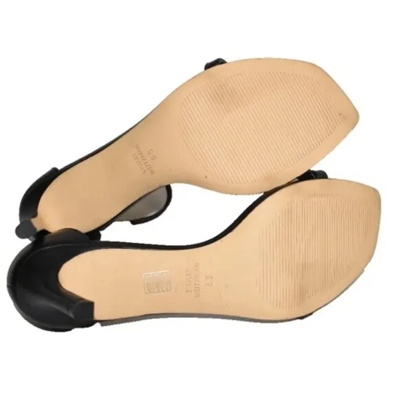 $500 STUART WEITZMAN Nudistcurve Ankle-strap Sandals LEATHER BLACK 5.5 (PC3)