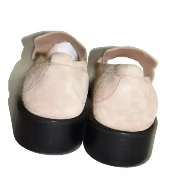 $500 Stuart Weitzman Palmer Sleek Loafers SLIP ON STACKED SUEDE OAT 9.5 (PC1)