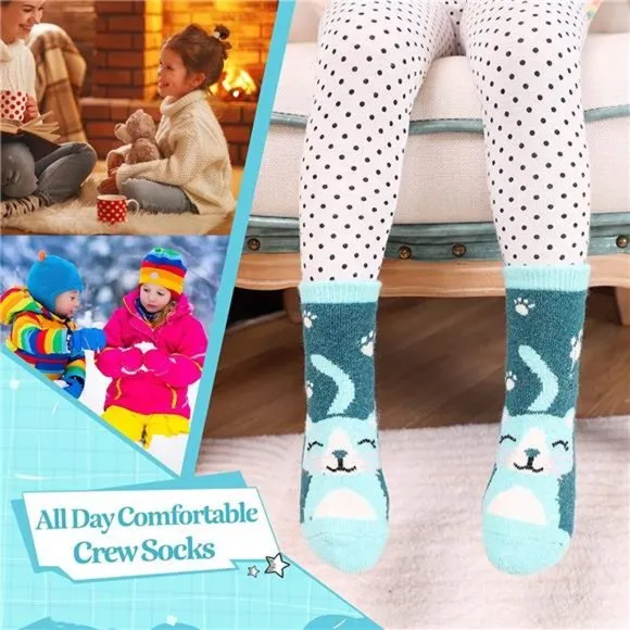 6 Pair, Kids Warm Hiking Thermal Winter Cozy Soft Thick Toddlers Crew Boot Socks