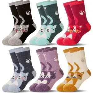 6 Pair, Kids Warm Hiking Thermal Winter Cozy Soft Thick Toddlers Crew Boot Socks
