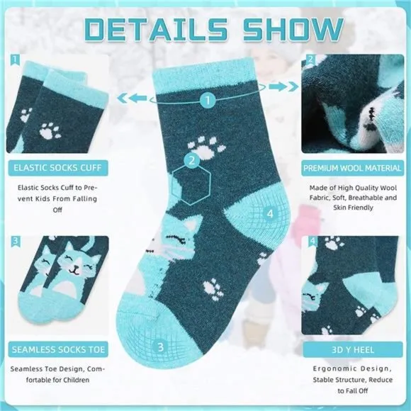 6 Pair, Kids Warm Hiking Thermal Winter Cozy Soft Thick Toddlers Crew Boot Socks