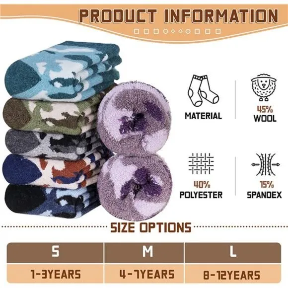 6 Pairs Kids Winter Thermal Warm Cozy Soft Toddler Thick Crew Socks