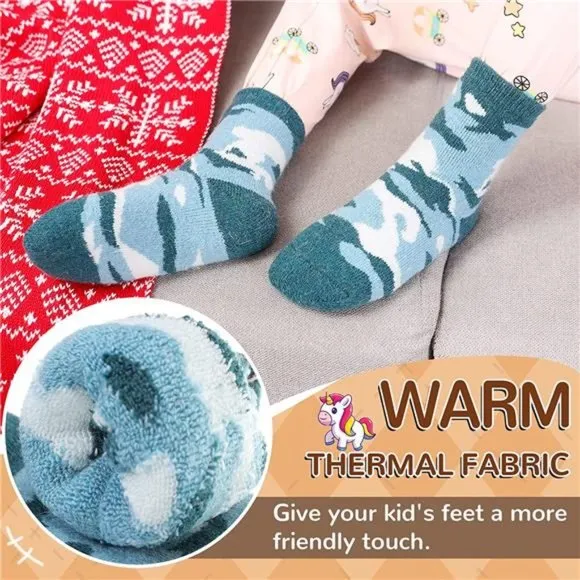 6 Pairs Kids Winter Thermal Warm Cozy Soft Toddler Thick Crew Socks
