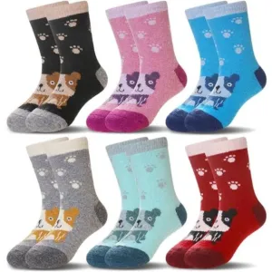 6 Pairs, Kids Wool Socks Warm Hiking Thermal Winter Cozy Soft Thick