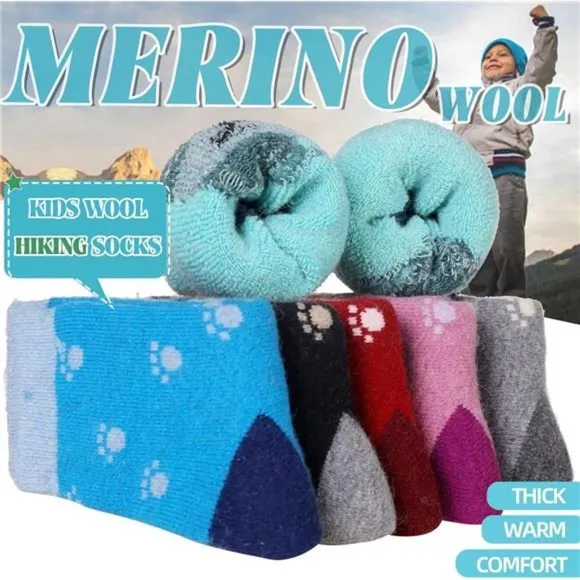 6 Pairs, Kids Wool Socks Warm Hiking Thermal Winter Cozy Soft Thick