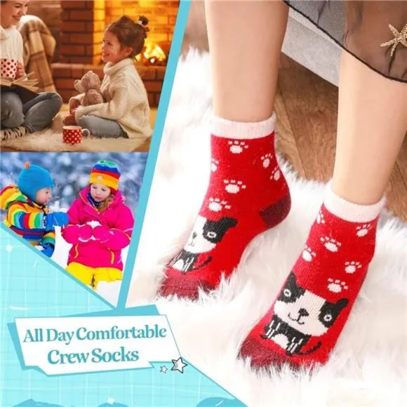 6 Pairs, Kids Wool Socks Warm Hiking Thermal Winter Cozy Soft Thick