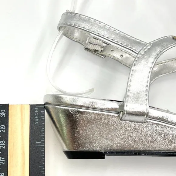 6.5W 6.5 WIDE Dyeables Silver Jeweled T-Strap Low Wedge Dress Sandals Shoes