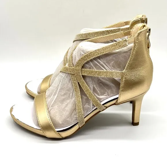 7.5W 7.5 WIDE WIDTH Lifestride Masquerade Platino Gold Dress Sandals Heels Shoes