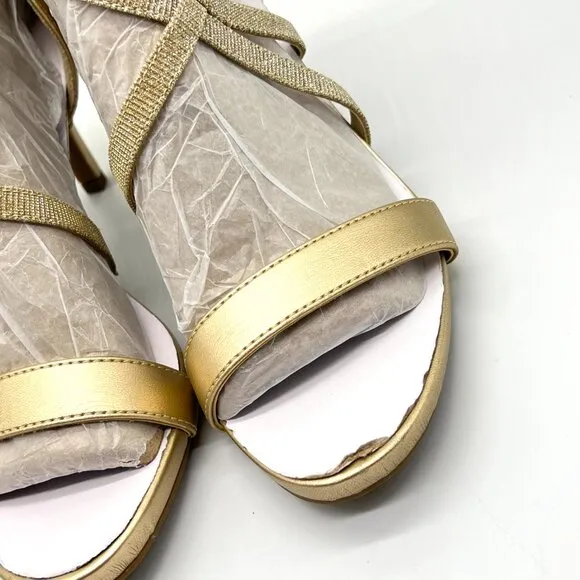 7.5W 7.5 WIDE WIDTH Lifestride Masquerade Platino Gold Dress Sandals Heels Shoes