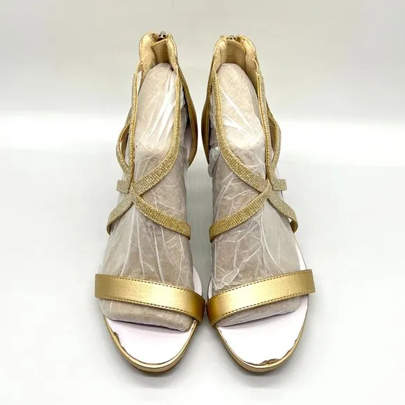 7.5W 7.5 WIDE WIDTH Lifestride Masquerade Platino Gold Dress Sandals Heels Shoes