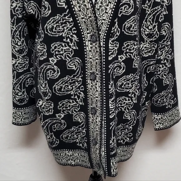 80s Vintage JNY Punk Paisley Mosaic Lambswool Knit Button Up Oversized Cardigan