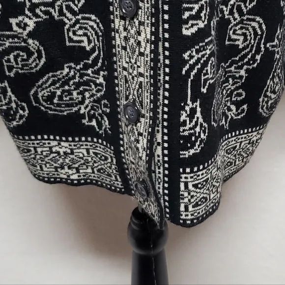 80s Vintage JNY Punk Paisley Mosaic Lambswool Knit Button Up Oversized Cardigan