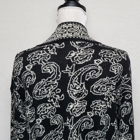 80s Vintage JNY Punk Paisley Mosaic Lambswool Knit Button Up Oversized Cardigan
