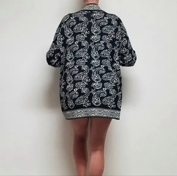 80s Vintage JNY Punk Paisley Mosaic Lambswool Knit Button Up Oversized Cardigan