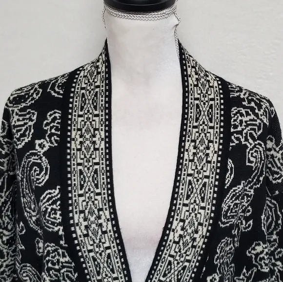 80s Vintage JNY Punk Paisley Mosaic Lambswool Knit Button Up Oversized Cardigan