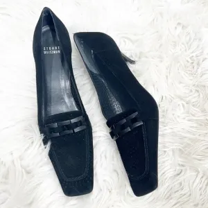 90S Vintage Stuart Weitzman Black Suede Perforated Loafers 8.5 Narrow 8 1/2