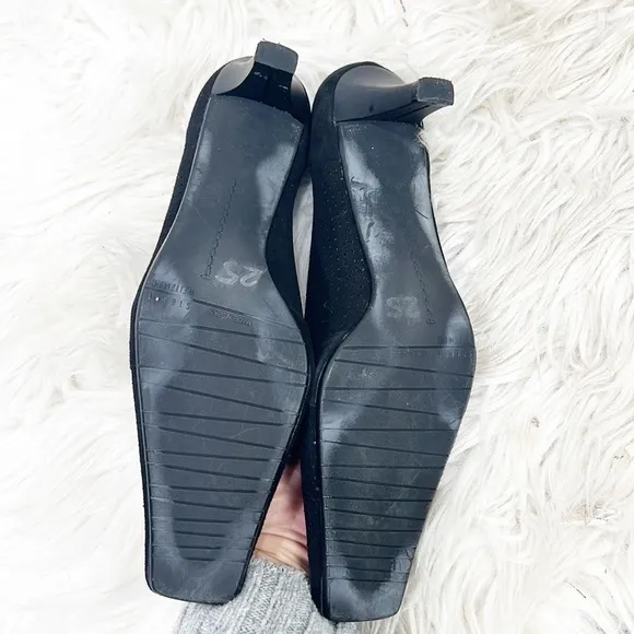 90S Vintage Stuart Weitzman Black Suede Perforated Loafers 8.5 Narrow 8 1/2