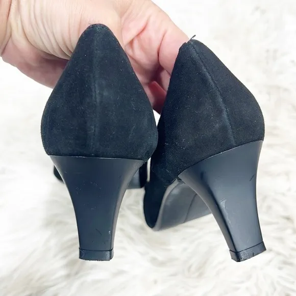 90S Vintage Stuart Weitzman Black Suede Perforated Loafers 8.5 Narrow 8 1/2