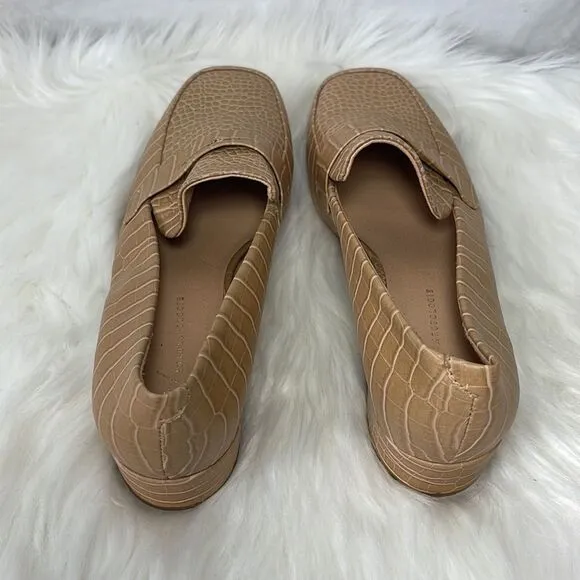 A/Anthropologie NWOT Hadley Tan Embossed Croc Penny Loafers Sz 9