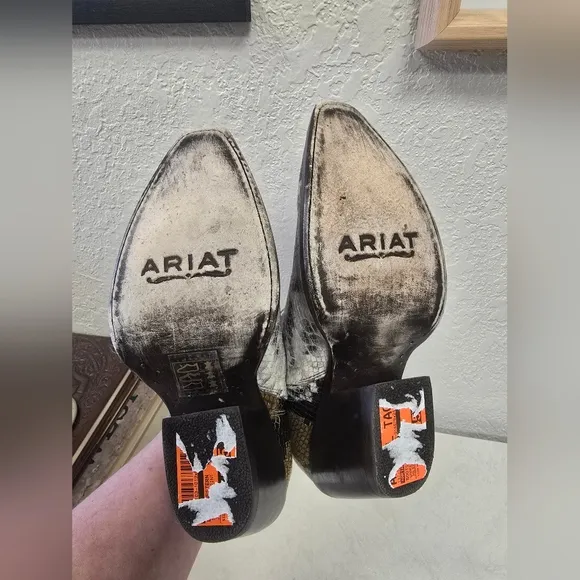 AAriat Jolene Western Gray and Brown Ankle Boots with Snakeskin Print
