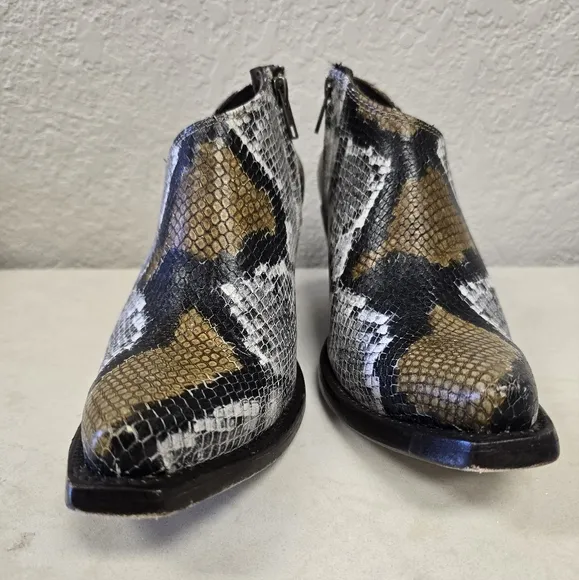 AAriat Jolene Western Gray and Brown Ankle Boots with Snakeskin Print
