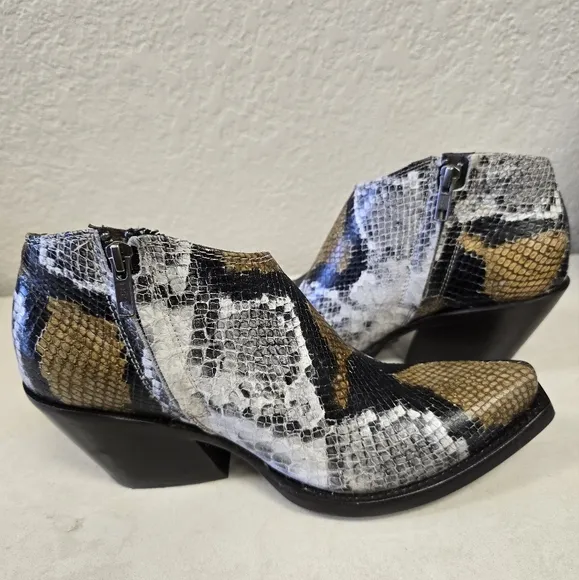 AAriat Jolene Western Gray and Brown Ankle Boots with Snakeskin Print