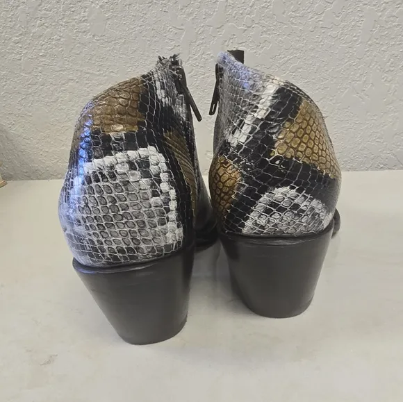 AAriat Jolene Western Gray and Brown Ankle Boots with Snakeskin Print
