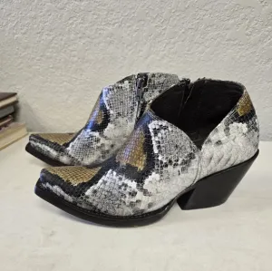 AAriat Jolene Western Gray and Brown Ankle Boots with Snakeskin Print