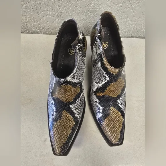 AAriat Jolene Western Gray and Brown Ankle Boots with Snakeskin Print