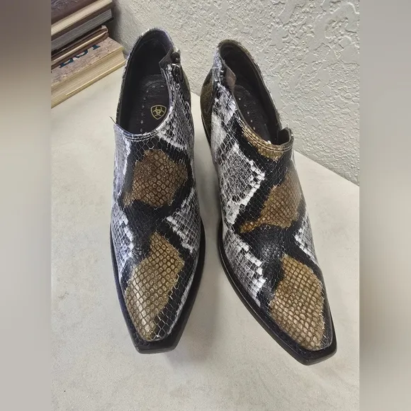 AAriat Jolene Western Gray and Brown Ankle Boots with Snakeskin Print