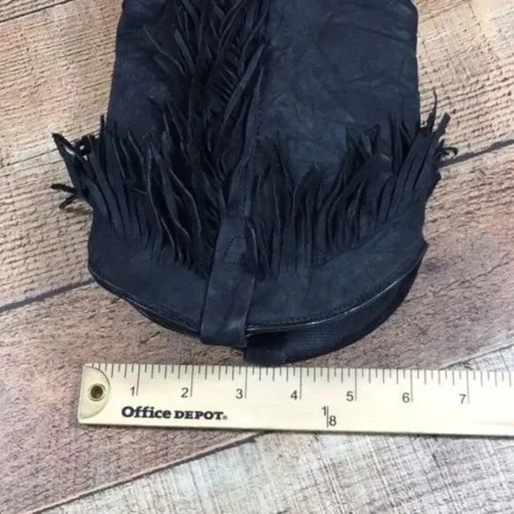 Acme Vintage Black Concho Fringe Mid Calf Heeled Boots Womens 7M Cowboy‎ Western
