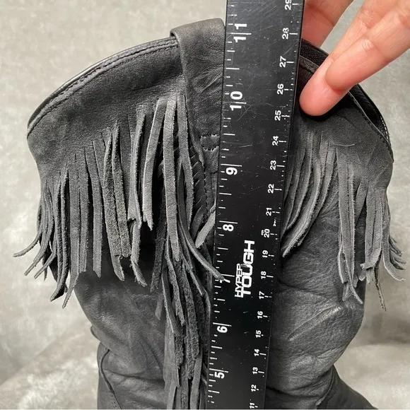 Acme Vintage Concho Fringe Suede Boots Chunky Stacked Heel Western Pointed Toe 7