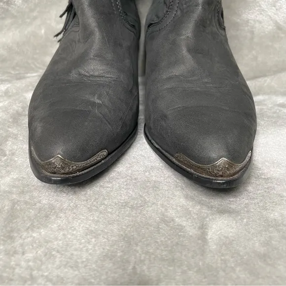 Acme Vintage Concho Fringe Suede Boots Chunky Stacked Heel Western Pointed Toe 7