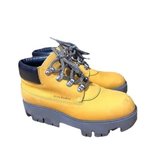 Acne Studios Boots Womens 37 Nubuck Suede Leather Yellow Platform Chunky Bootie