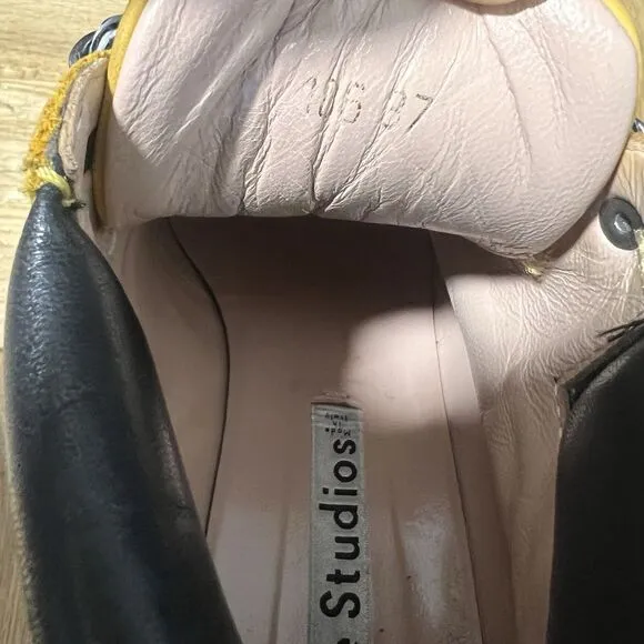 Acne Studios Boots Womens 37 Nubuck Suede Leather Yellow Platform Chunky Bootie