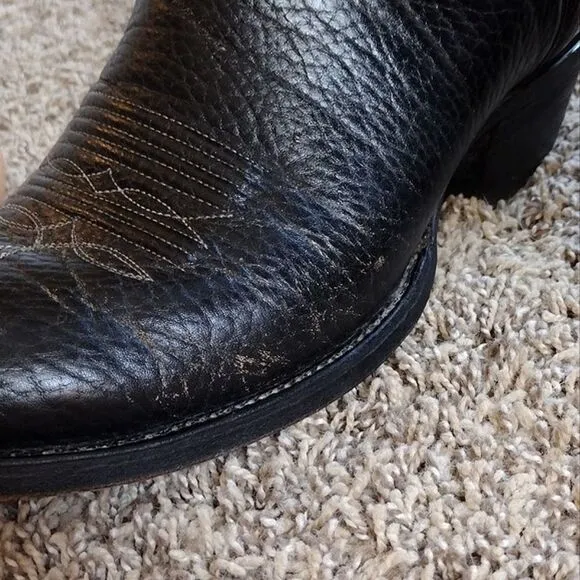 Adams Boot Co. Men's Dark Black Leather Western Classic Embroidered Cowboy Boots