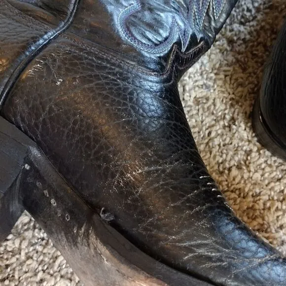 Adams Boot Co. Men's Dark Black Leather Western Classic Embroidered Cowboy Boots