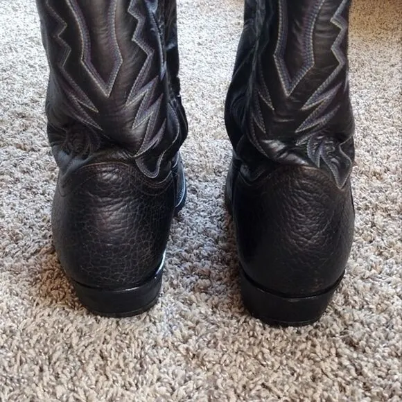 Adams Boot Co. Men's Dark Black Leather Western Classic Embroidered Cowboy Boots