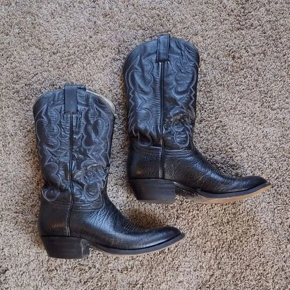 Adams Boot Co. Men's Dark Black Leather Western Classic Embroidered Cowboy Boots