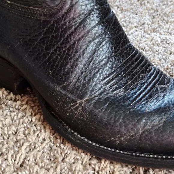 Adams Boot Co. Men's Dark Black Leather Western Classic Embroidered Cowboy Boots