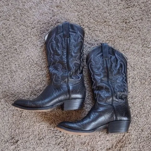 Adams Boot Co. Men's Dark Black Leather Western Classic Embroidered Cowboy Boots