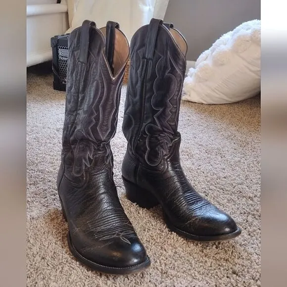 Adams Boot Co. Men's Dark Black Leather Western Classic Embroidered Cowboy Boots