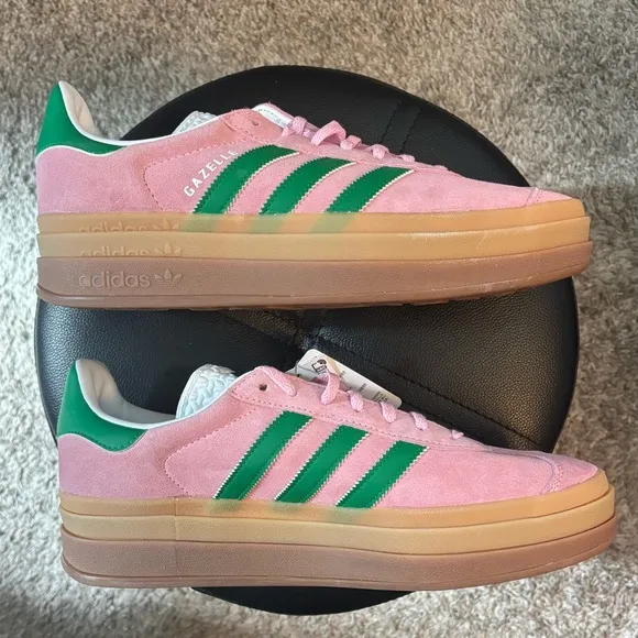 Adidas Gazelle Bold Pink and Green Platform Sneakers, 11 W