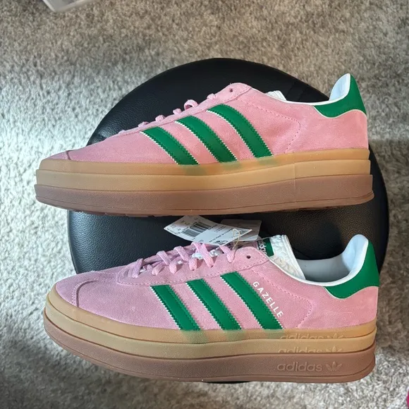 Adidas Gazelle Bold Pink and Green Platform Sneakers, 11 W