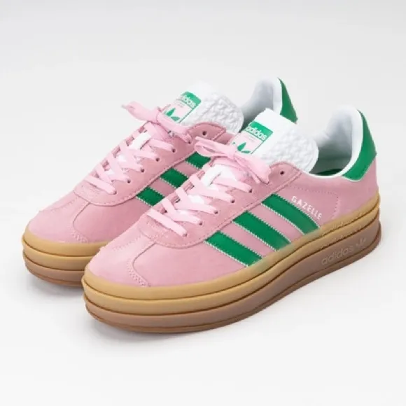 Adidas Gazelle Bold Pink and Green Platform Sneakers, 11 W