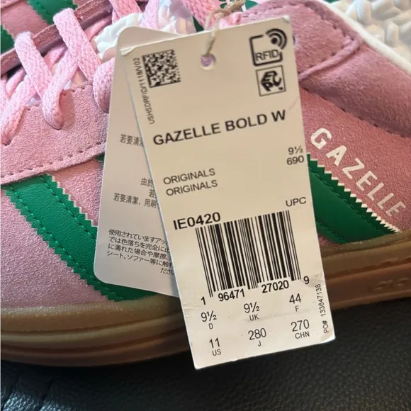 Adidas Gazelle Bold Pink and Green Platform Sneakers, 11 W