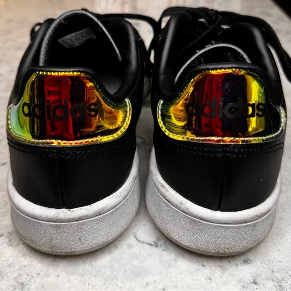 Adidas Grand Court Womens Sz 9.5 Shoes Black Iridescent Classic Low Top Sneakers